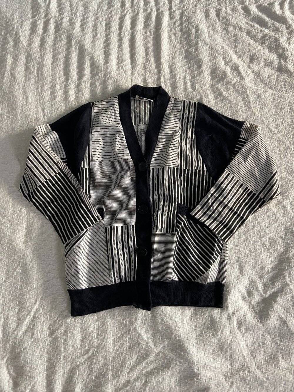 Vintage Black & White Patchwork Striped Cardigan